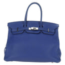 HERMES Birkin 35 Hand Bag Taurillon Leather Blue Silver Auth 188839SM-2