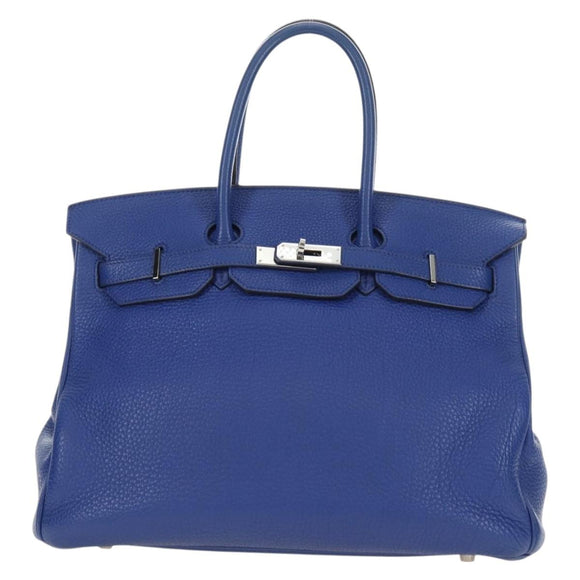 HERMES Birkin 35 Hand Bag Taurillon Leather Blue Silver Auth 188839SM