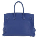 HERMES Birkin 35 Hand Bag Taurillon Leather Blue Silver Auth 188839SM-3