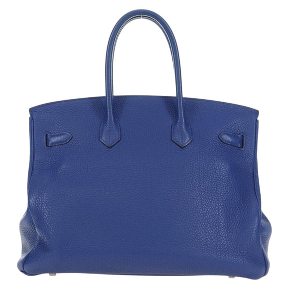 HERMES Birkin 35 Hand Bag Taurillon Leather Blue Silver Auth 188839SM