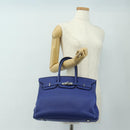 HERMES Birkin 35 Hand Bag Taurillon Leather Blue Silver Auth 188839SM-30