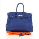 HERMES Birkin 35 Hand Bag Taurillon Leather Blue Silver Auth 188839SM-31