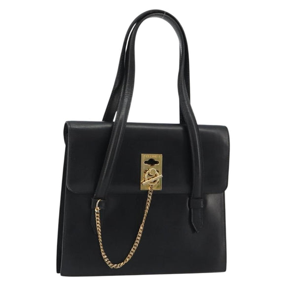 CELINE Hand Bag Leather Black Gold Auth 188840V