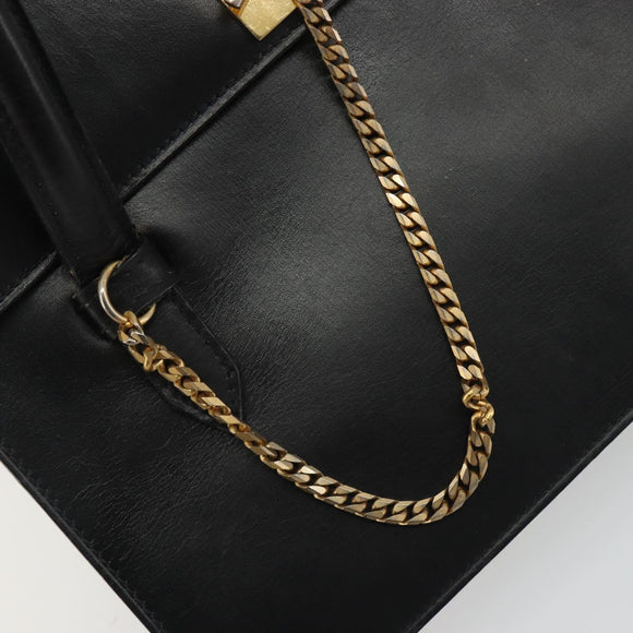 CELINE Hand Bag Leather Black Gold Auth 188840V