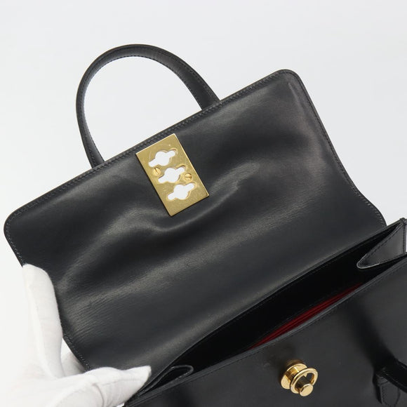 CELINE Hand Bag Leather Black Gold Auth 188840V