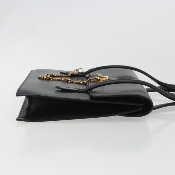 CELINE Hand Bag Leather Black Gold Auth 188840V