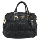 PRADA Gathered Hand Bag Leather 2way Black Gold Auth 188842V-1