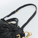 PRADA Gathered Hand Bag Leather 2way Black Gold Auth 188842V-15