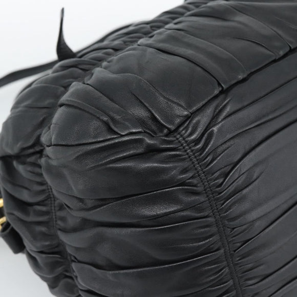 PRADA Gathered Hand Bag Leather 2way Black Gold Auth 188842V