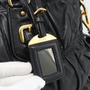 PRADA Gathered Hand Bag Leather 2way Black Gold Auth 188842V-20