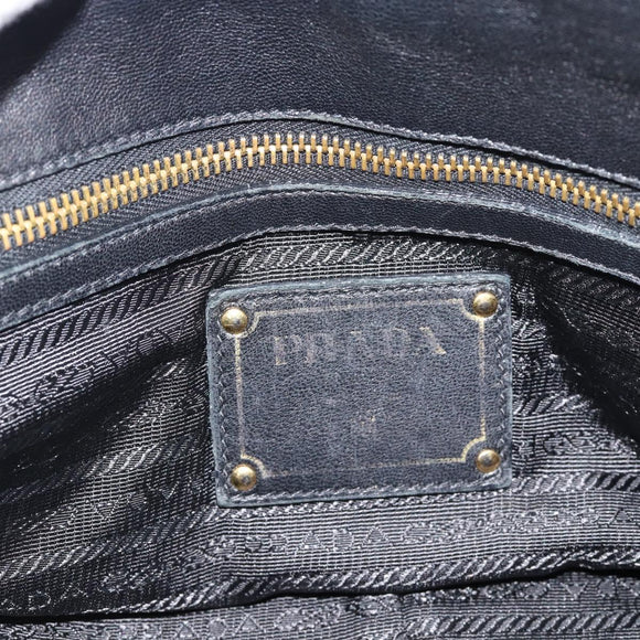 PRADA Gathered Hand Bag Leather 2way Black Gold Auth 188842V