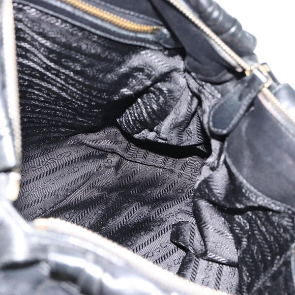 PRADA Gathered Hand Bag Leather 2way Black Gold Auth 188842V