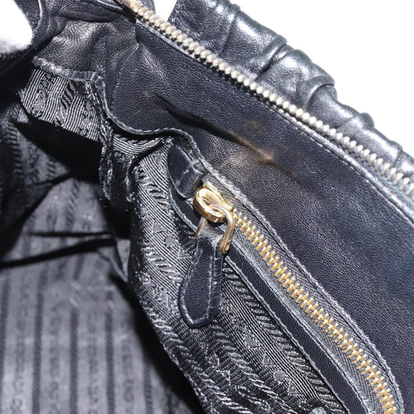 PRADA Gathered Hand Bag Leather 2way Black Gold Auth 188842V
