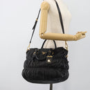 PRADA Gathered Hand Bag Leather 2way Black Gold Auth 188842V-27