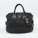 PRADA Gathered Hand Bag Leather 2way Black Gold Auth 188842V-12