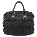 PRADA Gathered Hand Bag Leather 2way Black Gold Auth 188842V-2