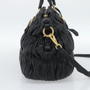 PRADA Gathered Hand Bag Leather 2way Black Gold Auth 188842V-3