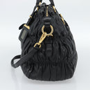 PRADA Gathered Hand Bag Leather 2way Black Gold Auth 188842V-4