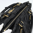 PRADA Gathered Hand Bag Leather 2way Black Gold Auth 188842V-6