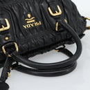 PRADA Gathered Hand Bag Leather 2way Black Gold Auth 188842V-7