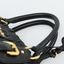PRADA Gathered Hand Bag Leather 2way Black Gold Auth 188842V-14