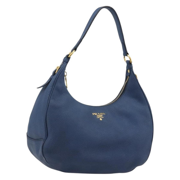 PRADA Shoulder Bag Vittero Dino Leather Blue Gold Auth 188844V