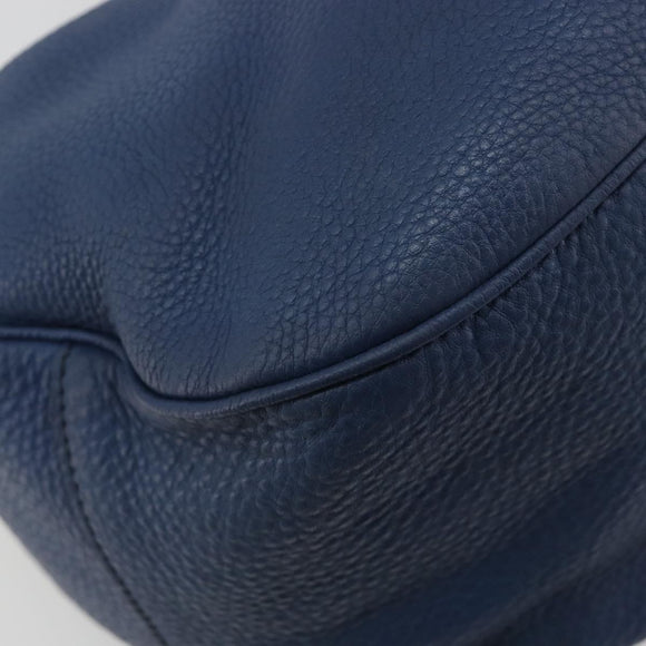 PRADA Shoulder Bag Vittero Dino Leather Blue Gold Auth 188844V