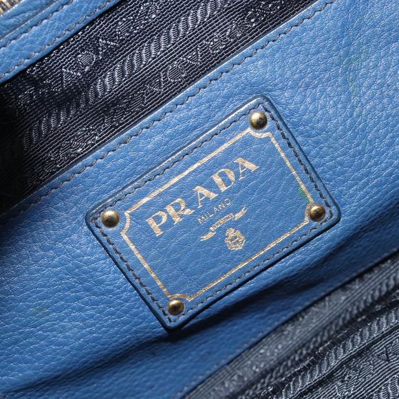 PRADA Shoulder Bag Vittero Dino Leather Blue Gold Auth 188844V