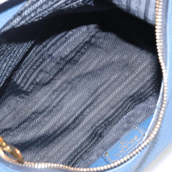PRADA Shoulder Bag Vittero Dino Leather Blue Gold Auth 188844V