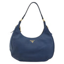 PRADA Shoulder Bag Vittero Dino Leather Blue Gold Auth 188844V-13