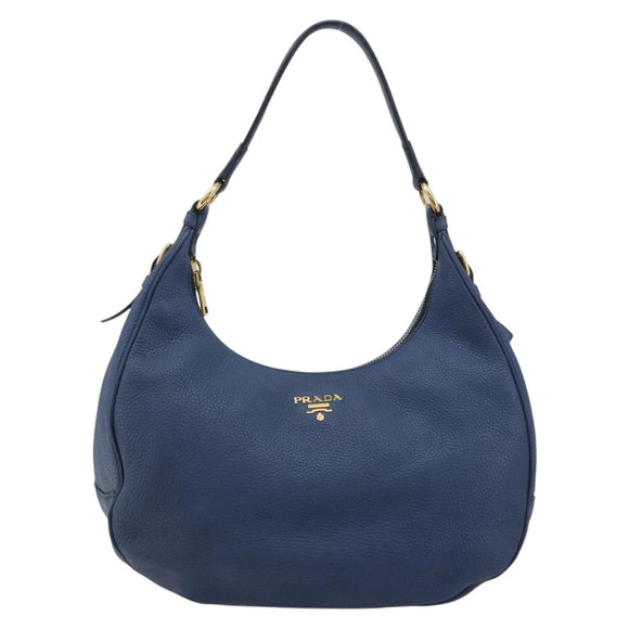 PRADA Shoulder Bag Vittero Dino Leather Blue Gold Auth 188844V
