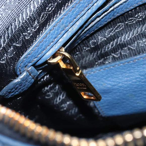 PRADA Shoulder Bag Vittero Dino Leather Blue Gold Auth 188844V