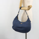 PRADA Shoulder Bag Vittero Dino Leather Blue Gold Auth 188844V-25