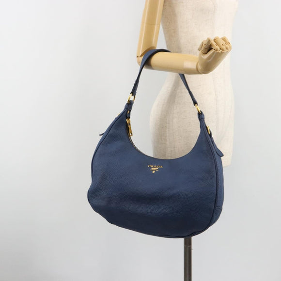 PRADA Shoulder Bag Vittero Dino Leather Blue Gold Auth 188844V