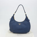 PRADA Shoulder Bag Vittero Dino Leather Blue Gold Auth 188844V-12