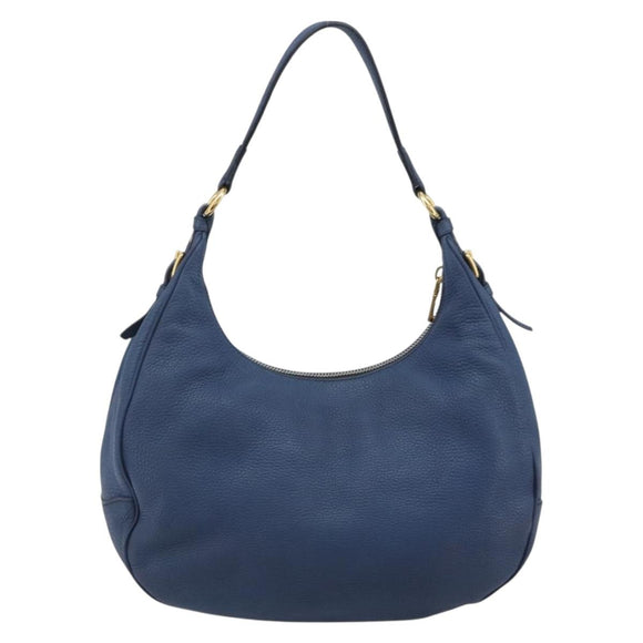 PRADA Shoulder Bag Vittero Dino Leather Blue Gold Auth 188844V