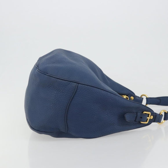 PRADA Shoulder Bag Vittero Dino Leather Blue Gold Auth 188844V