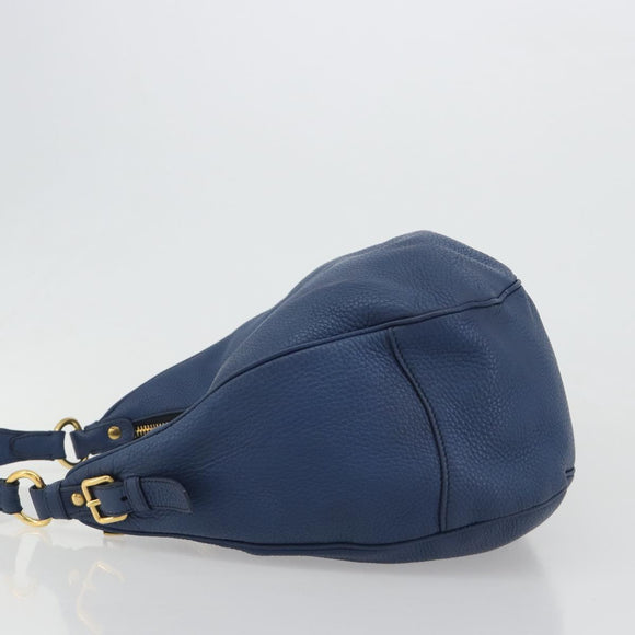 PRADA Shoulder Bag Vittero Dino Leather Blue Gold Auth 188844V