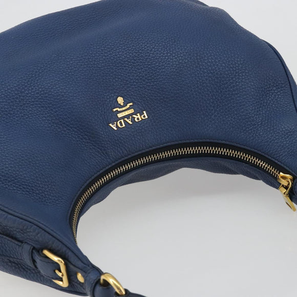 PRADA Shoulder Bag Vittero Dino Leather Blue Gold Auth 188844V