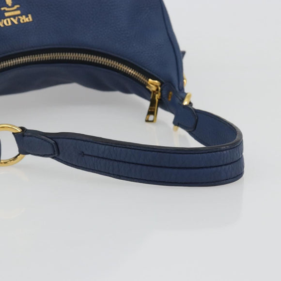 PRADA Shoulder Bag Vittero Dino Leather Blue Gold Auth 188844V