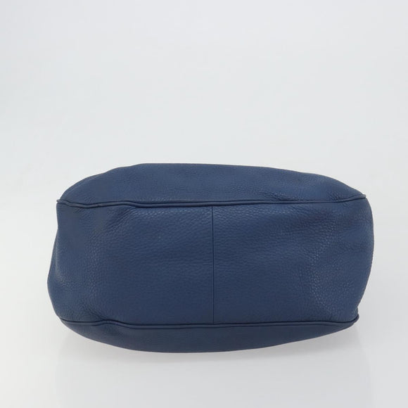 PRADA Shoulder Bag Vittero Dino Leather Blue Gold Auth 188844V