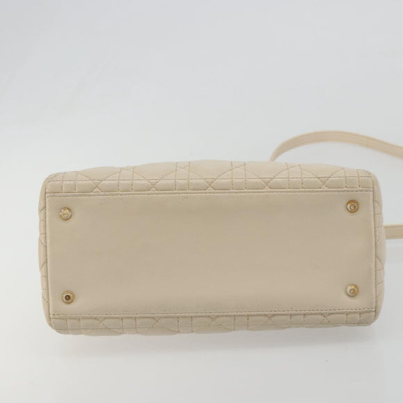 Christian Dior Lady Dior Canage Hand Bag Leather 2way Ivory Gold Auth 188848A