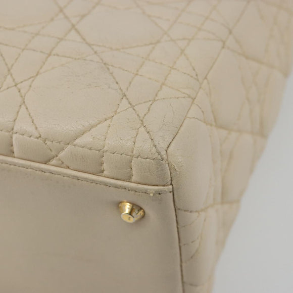 Christian Dior Lady Dior Canage Hand Bag Leather 2way Ivory Gold Auth 188848A