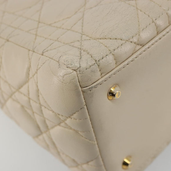 Christian Dior Lady Dior Canage Hand Bag Leather 2way Ivory Gold Auth 188848A