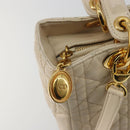 Christian Dior Lady Dior Canage Hand Bag Leather 2way Ivory Gold Auth 188848A-18