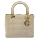 Christian Dior Lady Dior Canage Hand Bag Leather 2way Ivory Gold Auth 188848A-2
