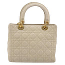 Christian Dior Lady Dior Canage Hand Bag Leather 2way Ivory Gold Auth 188848A-3