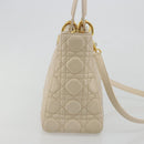 Christian Dior Lady Dior Canage Hand Bag Leather 2way Ivory Gold Auth 188848A-5