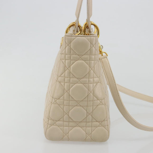 Christian Dior Lady Dior Canage Hand Bag Leather 2way Ivory Gold Auth 188848A
