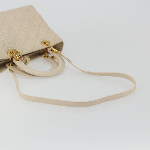 Christian Dior Lady Dior Canage Hand Bag Leather 2way Ivory Gold Auth 188848A